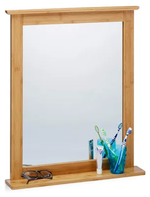 Bambus-Wandspiegel mit Ablage, rechteckig, 56x68 cm, Natur