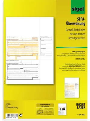 Produktbild von SIGEL ZV572 PC-SEPA-Überweisung, Gültig für alle Banken und Sparkassen, 250 Stück