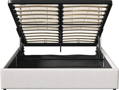 Image de Lit rembourré 140x200cm avec prise USB C, Lit double hydraulique avec sommier à lattes, Lit fonctionnel, Cadre de lit avec sommier, Lin, Beige