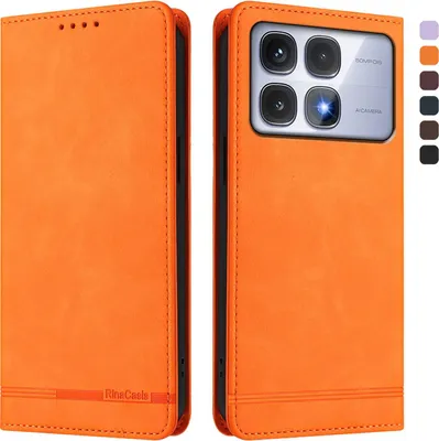 Obrázek produktu pro Pouzdro pro Xiaomi Redmi K70 Ultra, retroPolyuretankožené flip pouzdro s stojánkem a přihrádkami na karty Pomerančový