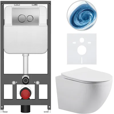 Imagen del producto de CERANO - Juego de inodoro y bidé Cesso - blanco mate - botón Prime/Dualo, plateado - de pared - instalación previa en pared/pladur - 49x36 cm