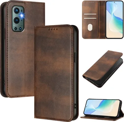 Obrázek produktu pro Pouzdro pro OnePlus 9 Pro, vintage kožené pouzdro s RFID ochranou, přihrádkami na karty, stojánkem Hnědý