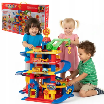 Produktbild von COIL Spiel-Parkgarage, Autogarage, Parkhaus, Tower Garage, Parkgarage, Aufzug, Autowaschanlage, Kran, Autos, 6/7 Etagen, ab 3 Jahren,90 Elemente
