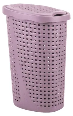 A lavender laundry basket with a lid.