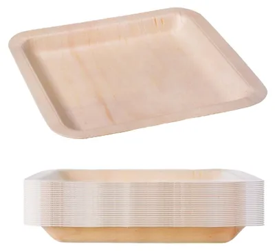 Imagen del producto de Juego de platos desechables - Platos de madera para 25 personas - 21 cm