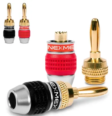 Produktbild von NEXMEX Bananenstecker 4mm schraubbar vergoldet 4x Stecker für Lautsprecherkabel