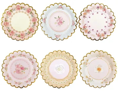 Productafbeelding van 48 stuks vintage bloemenpapieren borden 17,5 cm, geschulpte feestborden