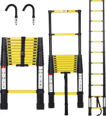 Produktbild von Bettizia 3,2M Alu Teleskopleiter Klappleiter Stehleiter Schiebeleiter Mehrzweckleiter Leiter Anlegeleiter Aluleiter (3,2M) schwarz