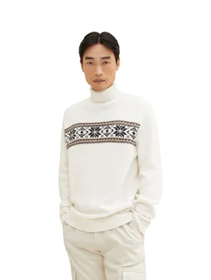 Produktbild von 33159 TomTailor, cosy knited jaquard , Herren Rollkragen Pullover Pulli, dicker Glattstrick, creme melange, L