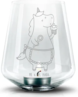 Produktbild von Mr. & Mrs. Panda gravur glas Einhorn Küche - Transparent - Geschenk, Teelichthalter, Teelicht, Laterne, Muffin, Windlicht, Stumpenkerzenhalter, Einhörner, Backen, Unicorn
