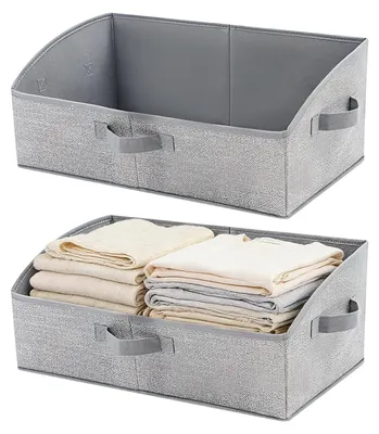 Zdjęcie produktu dla Zestaw 2 pojemników do przechowywania, prostokątne, wykonane z materiału nietkanego, jasnoszary, wymiary: 50 x 28,5 x 20 cm