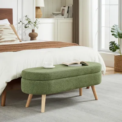 Produktbild von Clinvia Bench with Storage Space,110 cm lange Bank mit Stauraum, moderne Bank mit Stauraum und Chenille-Bezug, Schuhewechseln, geeignet für Schlafzimmer, Flur oder Wohnzimmer, Bettbank, Sitzbank, Truhenbank, Grün
