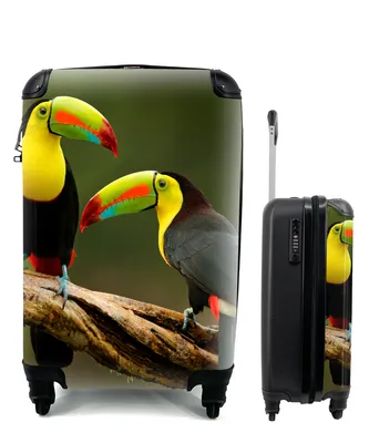 Produktbild von MuchoWow® Koffer Handgepäck Trolley Rollkoffer Kleine Reisekoffer mit 4 Rollen - Vögel - Tukan - Zweig - Tiere - Regenbogen - Cabin Size < 55x40x23 cm & 55x40x20 cm - Fotokoffer - Kabinenkoffer - Boardgepäck - Reise-Box - Reisekoffer - Reisegepäck - Koffer mit Bild - Trolley für Kinder