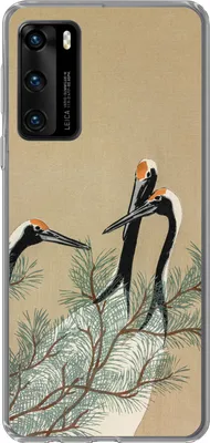 Produktbild von MuchoWow® Handyhülle Schutzhülle Hülle für Telefoonhoesje Huawei P40 Blätter - Kranich - Tiere - Skandinavisch - Japan Silikon Softcase Handy Hülle - Handytasche