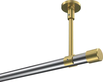 Produktbild von Interdeco Gardinenstange / Vorhangstange Chrom / Messing-Optik, Typ Sonette Santo (Kappe) ohne Ringe, Deckenmontage, 20 mm Ø 1-läufig, 420 cm
