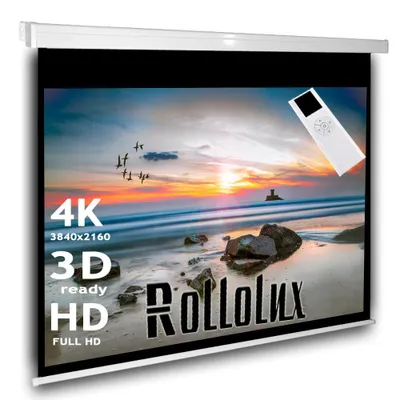 Produktbild von 4:3 Rollolux Heimkino Beamerleinwand Motorleinwand 180 x 152 (174x131)cm / Gehäuselänge 209 cm / FULL HD / 3D / 4K / HDTV / inkl. Funkfernbedienung