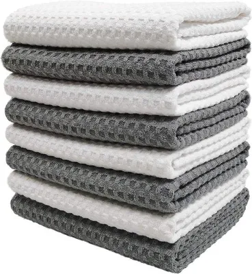 Produktbild von Famanu Mikrofaser Geschirrtuch mit Waffelmuster - 8er Set - Grau Weiß - 40,6 x 71 cm