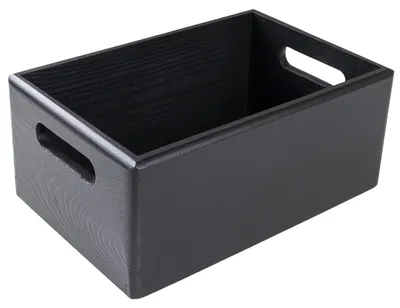 Produktbild von Schwarze Holzkiste, Obstkiste, Korb | 30 x 20 x 13 cm (+/- 1 cm) | mit Griffen | ohne Deckel | Holzkiste, Osterkiste | Für Dokumente und Wertsachen