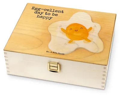 Produktbild von Mr. & Mrs. Panda Tee Box Spiegelei Ei Design - Weiß - Geschenk, Holzteekiste, Teedose, Tiermotive, Tag, Aufbewahrung, Teebox, Schön, Holz, Glücklich, Liebe