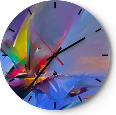 Produktbild von Wanduhr - Rund - Glasuhr - Abstraktion modern - 30x30cm - Schleichendes Uhrwerk - Lautlos - zum Aufhängen bereit - Dekoration Modern - Wanddekoration aus Glas - C3AR30x30-4030