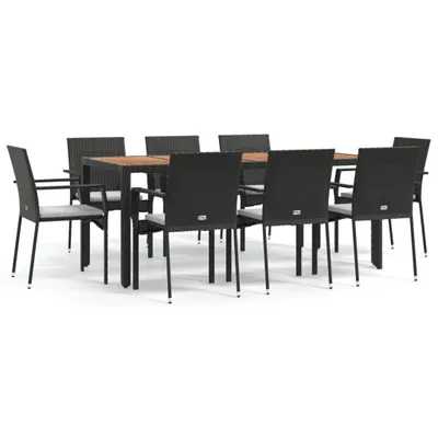 Produktbild von vidaXL 9-tlg. Garten-Essgruppe mit Kissen Schwarz Poly Rattan