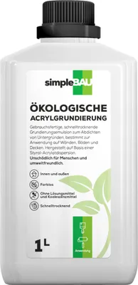 Produktbild von SimpleBau Acryl,Grundierung , Grundversiegelung für Wand Innen & Außen, Tiefgrund für stark saugende Untergründe 1L