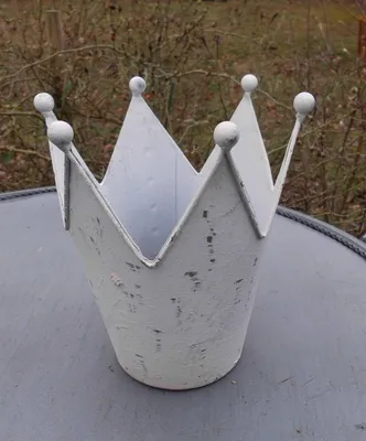 Produktbild von Deko-Krone Windlicht Gartendeko Pflanztopf Eisen Weiss-Antik 18 cm