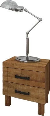 Produktbild von Nachttisch Ringo aus Wildeiche massiv 42x35x47 mit 2 Schubladen und Holzbeinen