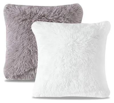 Kissenbezüge 2er-Set 43x43 cm, weicher Plüsch, Reißverschluss, grau-weiß