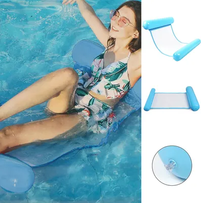 Produktbild von Wasserhängematte aufblasbar blau 100x70cm PVC belastbar bis 100 Kg Schwimmbett Hängematte Poolhängematte