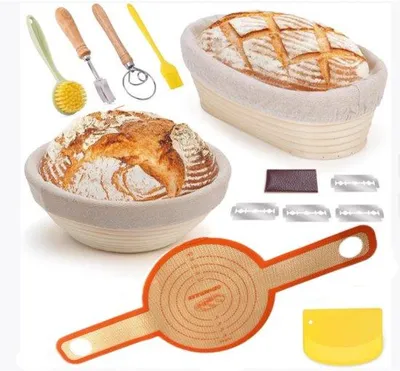 Immagine prodotto di Forme per pane - rotonde da 9 pollici e ovali da 10 pollici - con lievito - per la panificazione - fermentazione - idea regalo