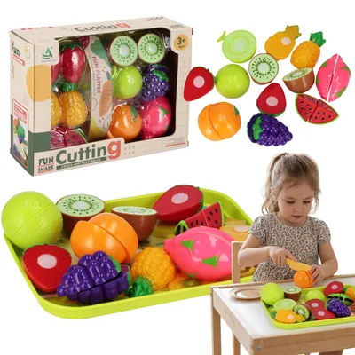 Produktbild von Schneideset für Kinder, Obst und Gemüse mit Klettverschluss, Zubehör mit Tablett, ab 3 Jahren