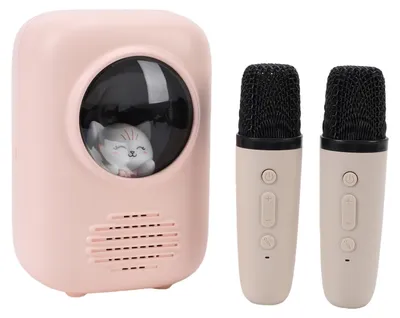 Zdjęcie produktu dla Przenośny głośnik Bluetooth z funkcją karaoke, 2 mikrofonami bezprzewodowymi i lampką nocną – idealny na domowe imprezy rodzinne