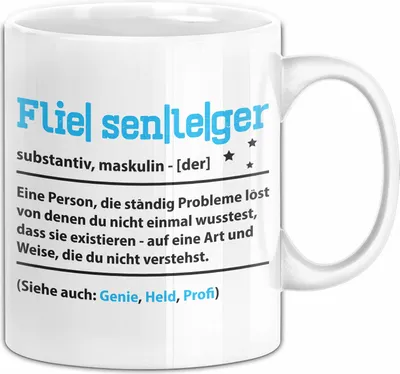 Produktbild von Fliesenleger Tasse Geschenk Lustiger Spruch Definition Kaffee-Becher (Weiß)