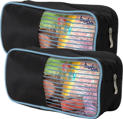 Produktbild von 2er Set Kosmetiktasche mit Sichtfenster blau transparente Kulturtasche Reise-Kosmetiktasche für Handgepäck, Flugzeug und Urlaub Kulturbeutel