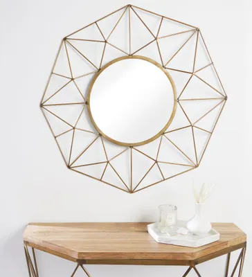 Produktbild von cagü: Retro Design Wandspiegel DIAMANT Gold aus filigranem Eisengeflecht handgefertigt 80cm