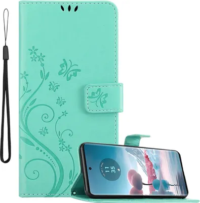 Immagine prodotto di Cadorabo cover per Motorola Edge 40 Neo cover in FLORAL TURQUOISE cover protettiva in design floreale con chiusura magnetica, funzione stand e slot per carte Book Case Cover