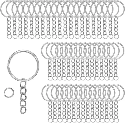 Imagen del producto de Llaveros con cadena, de 25 mm de diámetro, paquete de 50 unidades, para joyería artesanal