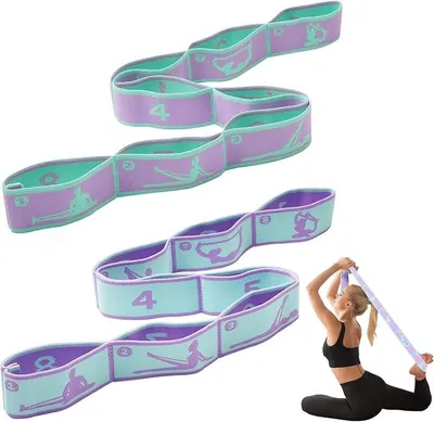 Produktbild von PolkaHome® 2 Stück Widerstandsbänder mit 8 Schlaufen, Yogagurt für effektives Stretching und Yoga-Training, Fitnessband, Dehnband und