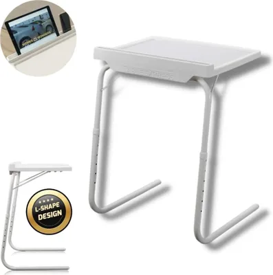 Produktbild von Starlyf® Table Express - Beistelltisch weiß, Couch Tisch, bis 25 kg Traglast, 18 Einstellmöglichkeiten, Halterung für Tablet & Smartphone