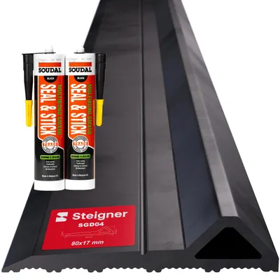 Immagine prodotto di STEIGNER Soglia garage 4m in EPDM nero 17mm x 80mm SGD04 – Kit isolante con 2 x colla di montaggio e guarnizione per porte da garage tipo Hörmann – Soglia antipioggia, blocca acqua