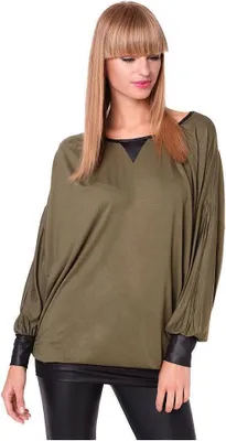 Produktbild von Damen Sweatshirt Shirt Pullover Pulli Oversized Langarm Tunika Bluse; Khaki/S/M