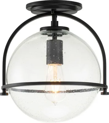 Produktbild von Deckenlampe Glas Metall E27 D: 28,2 cm rund Schwarz Kugelschirm Vintage Deckenleuchte
