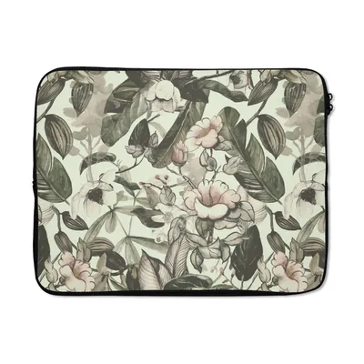 Produktbild von MuchoWow® Laptop Hülle 17 Zoll Laptoptasche Blumen - Blätter - Vintage - Muster - Zipper - Schutzabdeckung