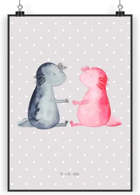 Produktbild von Mr. & Mrs. Panda Bild Axolotl Liebe DIN A3 - Grau Pastell - Geschenk, Wandbild, Plakat, wanddeko, Valentinstag, Deko, Schwanzlurch, drucke
