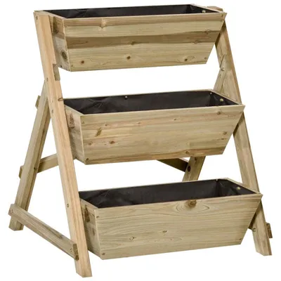 Image de Bordure de jardin surélevée en bois, à 3 niveaux | Couleur : Naturel | Dimensions : 61 x 71 x 77 cm