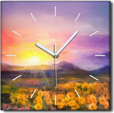 Produktbild von Coloray Uhr auf Leinwand 30x30 cm Wand Uhr Dekoration Wohnzimmer Segeltuch weiße Zeiger -Pflanzengänseblümchenwiese.
