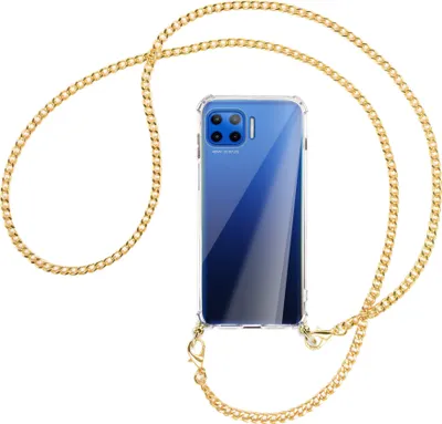 Produktbild von Handykette Backcover-Schutzhülle mit Band (Metall goldfarben) für Motorola Moto G 5G Plus - goldfarbene Kette