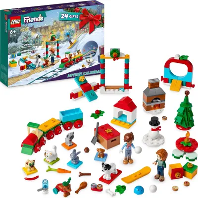 Produktbild von LEGO 41758 Friends Adventný kalendár 2023, vianočný kalendár s 24 darčekmi, vrátane 8 zvieracích figúrok, 2 minibábik a slávnostných hračiek, adventné darčeky na Vianoce pre deti