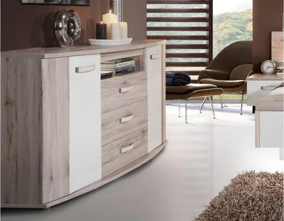 Produktbild von Schlafzimmer Set 3 Rondino Sandeiche weiß Hochglanz mit LED 180x200 cm